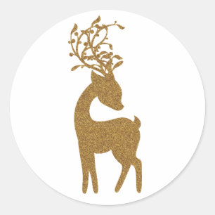 Gold Glitter Weihnachtsfeiertag Rentier Runder Aufkleber