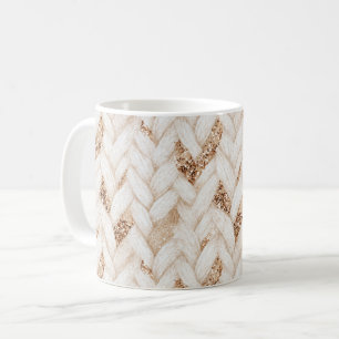 Gold Glitter Weiß Gewebter Faux Stoff   Kaffeetasse
