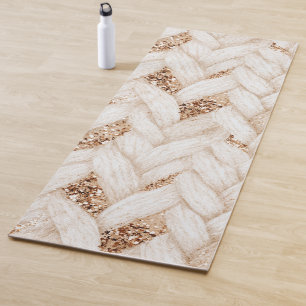 Gold Glitter Weiß Gewebter Faux Stoff   Yogamatte