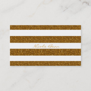 Gold Glitter & Weiße Streifen Glamour Visitenkarte