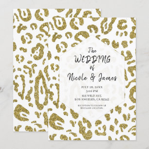 Gold Glitter Weißer Gepard Leopard Chic Hochzeit Einladung