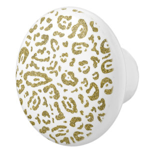 Gold Glitter Weißes Cheetah Leopard Animal Print Keramikknauf