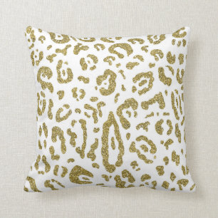 Gold Glitter Weißes Cheetah Leopard Animal Print Kissen