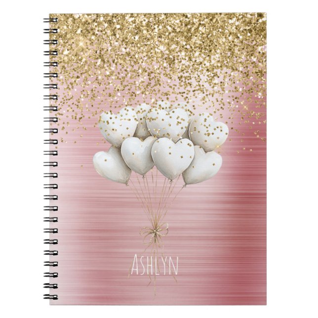 Gold Glitter White Hearts Balloons Notizblock (Vorderseite)