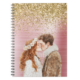 Gold Glitter White Hearts Balloons Notizblock