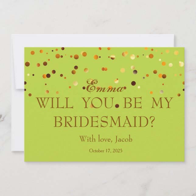 Gold Glitter Will You Be My Bridesmaid Invitation (Devant)