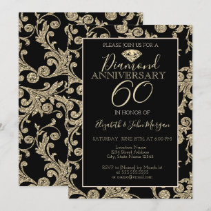 Gold Glitter Wirbel Diamant Hochzeit Jubiläum Einladung