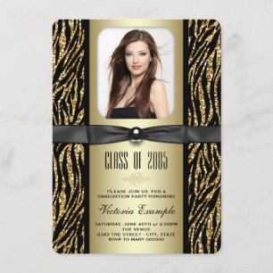 Gold Glitter Zebra Abschlussanzeige Einladung