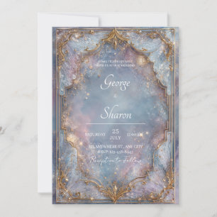 Gold Glitter Zellular Blau Verzauberte Hochzeit Einladung