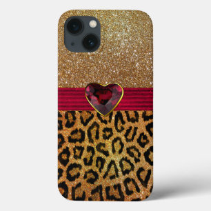 Gold Glittery Leopard Print und Ruby Heart Case-Mate iPhone Hülle