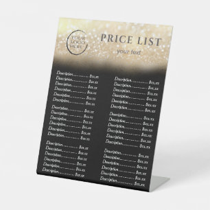 Gold glittery Luxus Custom Logo Preisliste pedest Sockelschild