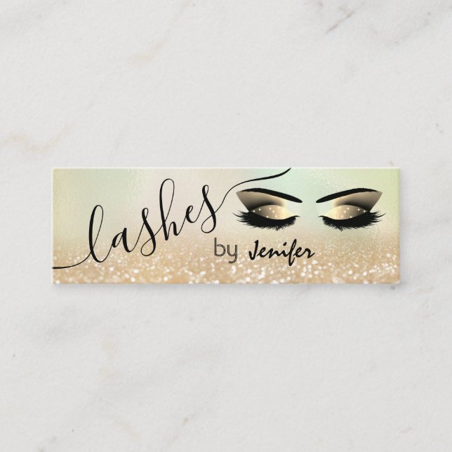 Gold Glittery Luxus Makeup Augen Kalligraphie Mini Visitenkarte (Vorderseite)