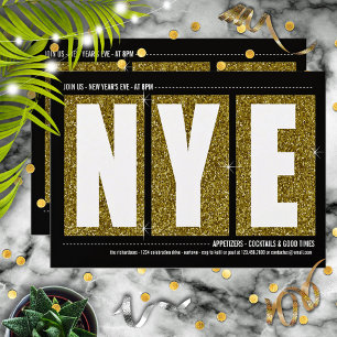 Gold Glittery Silvester Cocktail Party Einladung