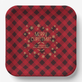 Gold Glittery Snowflake Rot Kariert Frohe Weihnach Pappteller