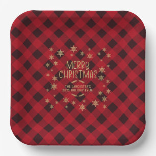 Gold Glittery Snowflake Rot Kariert Frohe Weihnach Pappteller