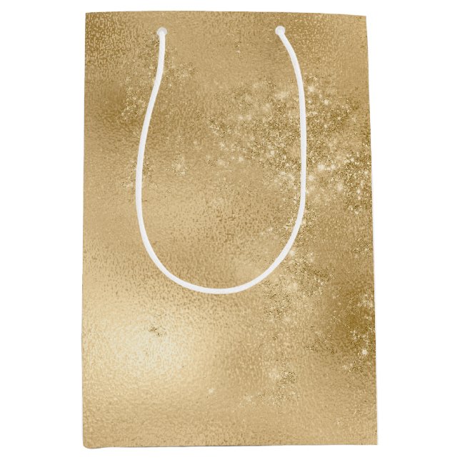 Gold Glittery Sparkle Mittlere Geschenktüte (Vorderseite)