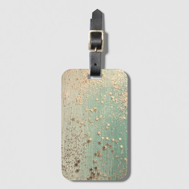 Gold Glittery Stardust auf Sea Green Gepäckanhänger (Vorderseite Vertikal)