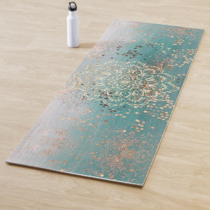 Gold Glittery Stars mit Mandala auf Aquamarin Yogamatte