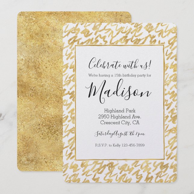 Gold Glitz Abstrakt Squiggles Einladung (Vorne/Hinten)