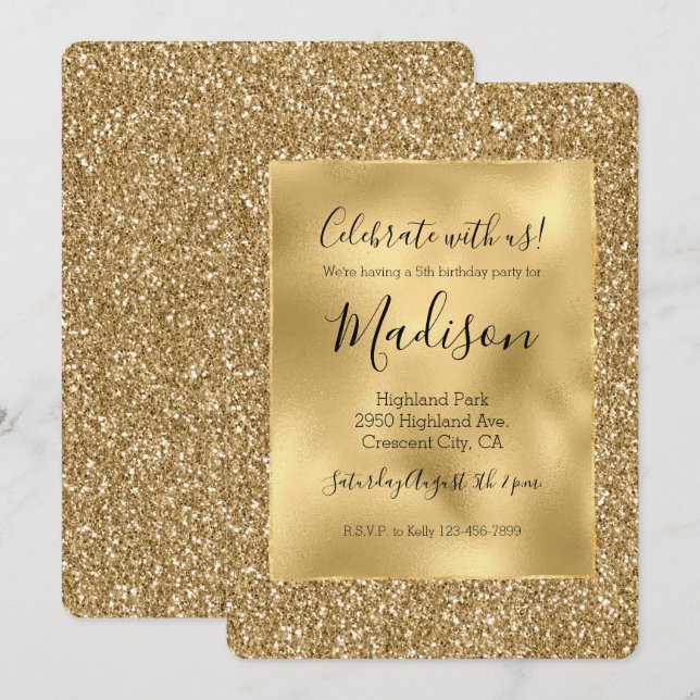 Gold Glitz Stylish Glam Glitzer Einladung (Vorne/Hinten)