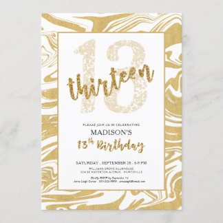 Gold Glitzer 13. Geburtstag Modernes Drehbuch Einladung
