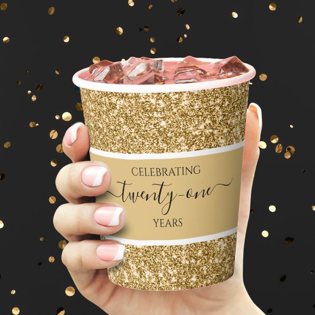 Gold Glitzer 21. Jubiläum Happy Birthday Party Pappbecher (gold glitter 21st birthday party paper cup)