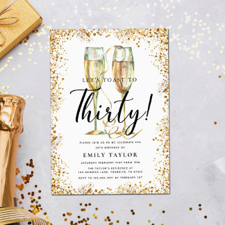 Gold Glitzer 30. Geburtstag Party Einladung