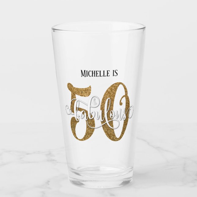 Gold Glitzer 50 & fabulous Geburtstag mit Namen Glas (Vorderseite)