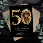 Gold Glitzer 50. Geburtstag Foto Einladung<br><div class="desc">50. Geburtstag Gold Glitzer Foto Party Vorlage. Verfügbar als digitaler Download druckbar. Benutzerdefinierter,  personalisierter,  bearbeitbarer Download</div>