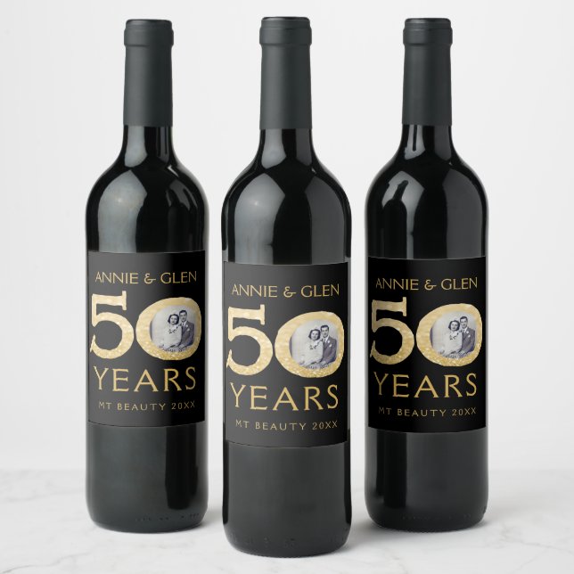 Gold Glitzer 50 Jahre Jubiläum Foto Template Wein Weinetikett (Flaschen)