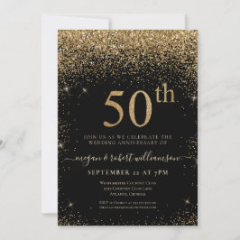 Gold Glitzer 50th Überraschung Jubiläum Party Blac Einladung