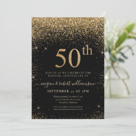 Gold Glitzer 50th Überraschung Jubiläum Party Blac Einladung