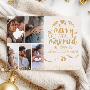 Gold Glitzer 6 Foto Merry & Verheiratet Feiertagskarte
