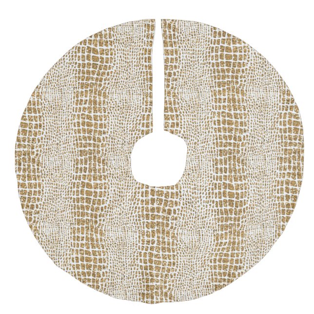 Gold Glitzer Alligator Print Leinenimitat Weihnachtsbaumdecke (Vorderseite)