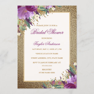 Gold Glitzer Amethyst Lila Brautparty Einladung