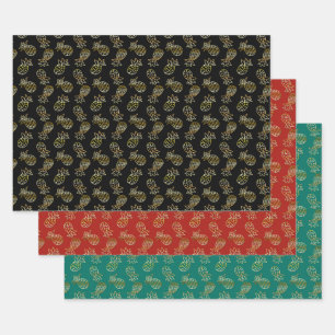 Gold Glitzer Ananas Tropisches Weihnachtsfest Geschenkpapier Set