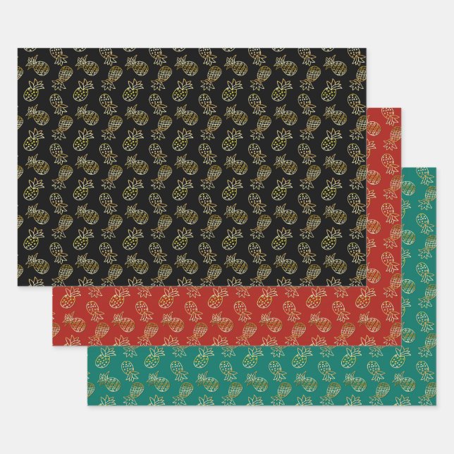 Gold Glitzer Ananas Tropisches Weihnachtsfest Geschenkpapier Set (Set)