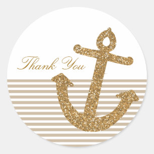 Gold Glitzer Anchor Vielen Dank Runder Aufkleber