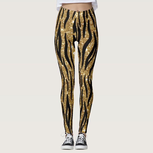 Gold Glitzer Animal Print Leggings (Vorderseite)