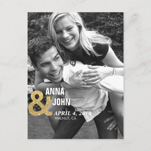 Gold Glitzer Ankündigung Datum freihalten Postkart (Vorderseite)