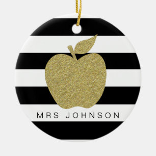 Gold Glitzer Apfel danke Lehrer Weihnachten Keramik Ornament