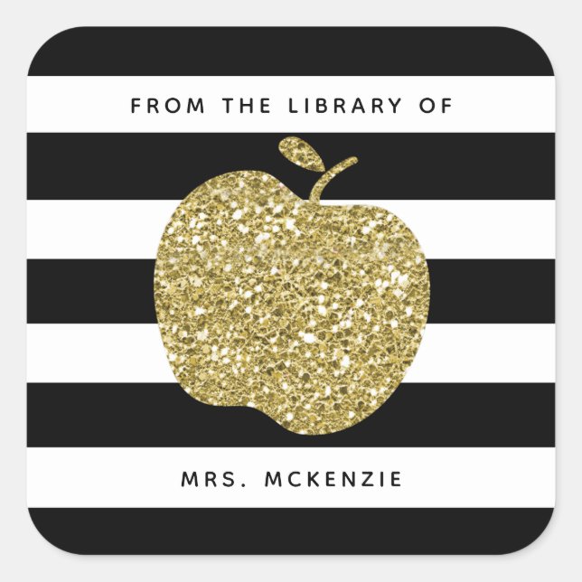 Gold Glitzer Apple | Aufkleber für das Buchzeichen (Vorderseite)