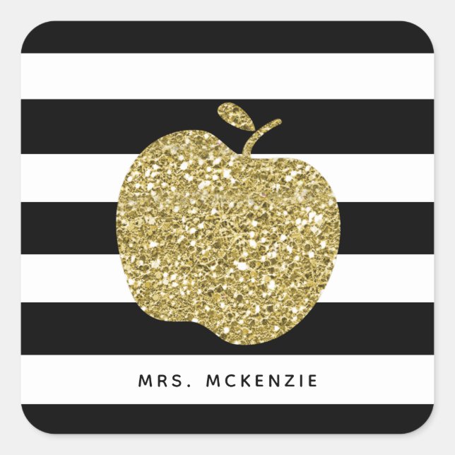 Gold Glitzer Apple | Aufkleber für Personalisierte (Vorderseite)