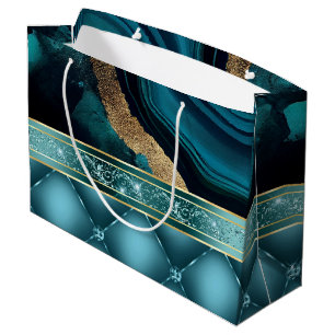 Gold Glitzer Aquamarin Agate Marble Diamonds Große Geschenktüte