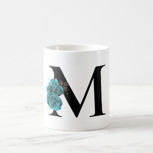 Gold Glitzer Aquamarin Floral Glam Monogram Kaffeetasse