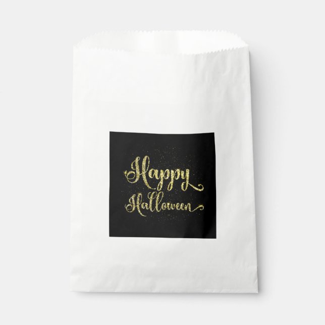 Gold Glitzer auf Black Happy Halloween Geschenktütchen (Vorderseite)