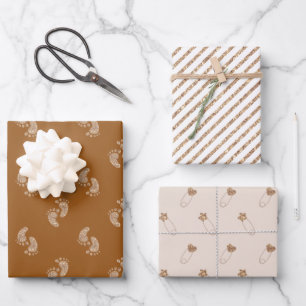 Gold Glitzer Baby Feet Babydusche Packpapier Geschenkpapier Set