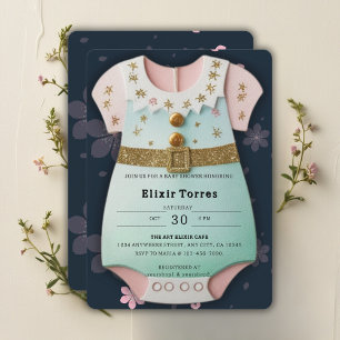 Gold Glitzer Baby Kleidung Floral Baby Dusche Einladung