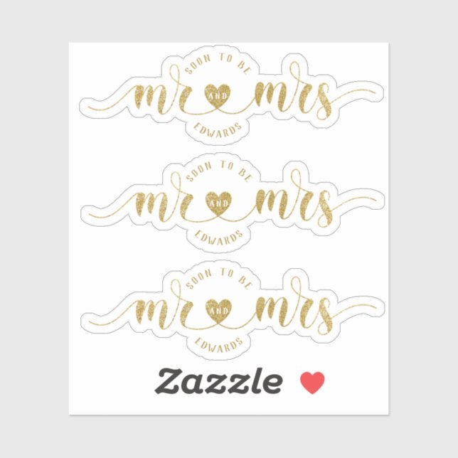 Gold Glitzer bald Mr. and Mrs. Polterabend Aufkleber (Blatt)