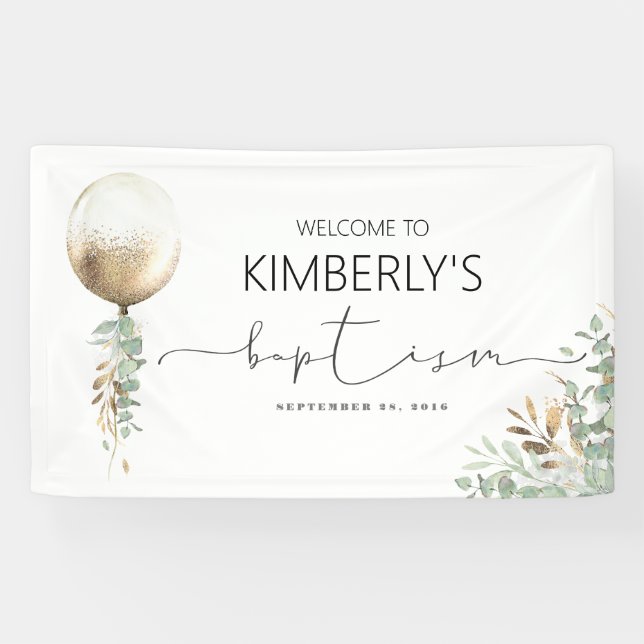 Gold Glitzer Ballon Taufe Banner (Horizontal)